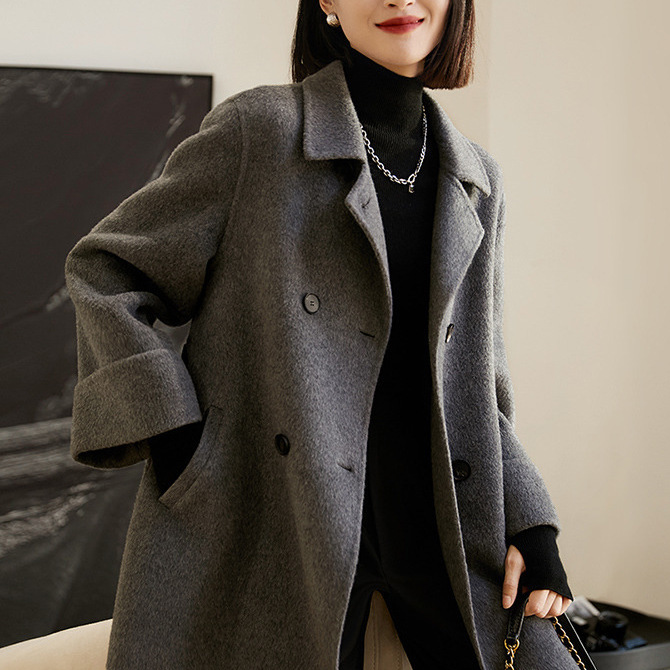 Pre-sale new autumn and winter wool double-sided nipples casual lace-up double-sided wool short coat