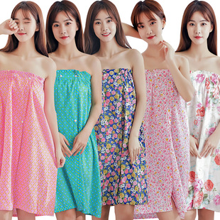 Beauty Salon Pure Cotton Bath Skirt Tube-length Printed Bathrobe Chest Wrapping Sauna Sweatwear Women's Summer Thin Bathrobe Jue Qin