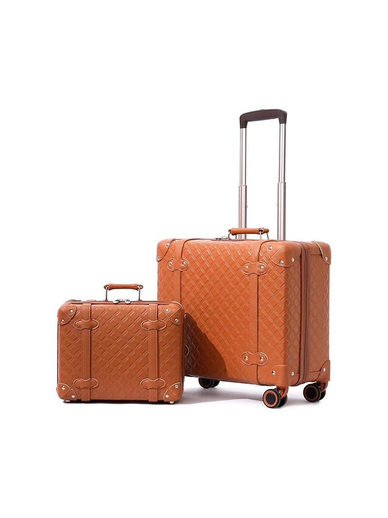 Vali da phục cổ họa tiết caro 20 inch nhẹ kéo tay — Màu caramel