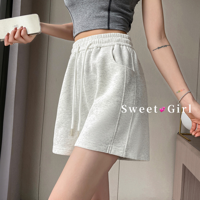 Sports Shorts Women's Gray White Summer 2025 New Casual Cotton Loose Small Slit Outer Wear Wide Leg Three-Point Shorts