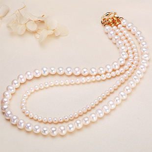 Zhuji Jewelry Wholesale Real Pearl Necklace Double Layer Sweater Chain 8-9mm Freshwater Pearl Necklace for Mother-In-Law