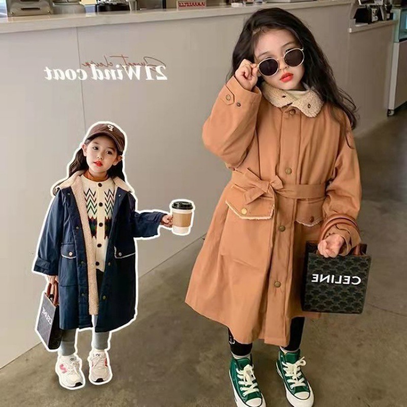 Autumn/Winter Girls' Cotton-padded Jacket/Overcoat, Stylish and Trendy Brand, Thickened Mid-length Hong Kong Style Trench Coat