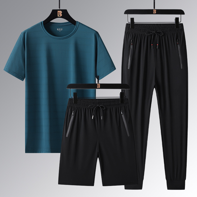 Hombre de verano helado rápido secado conjunto de tres piezas fresco y cómodo sudor transpirable juego de deportes casuales imprimible LOGO