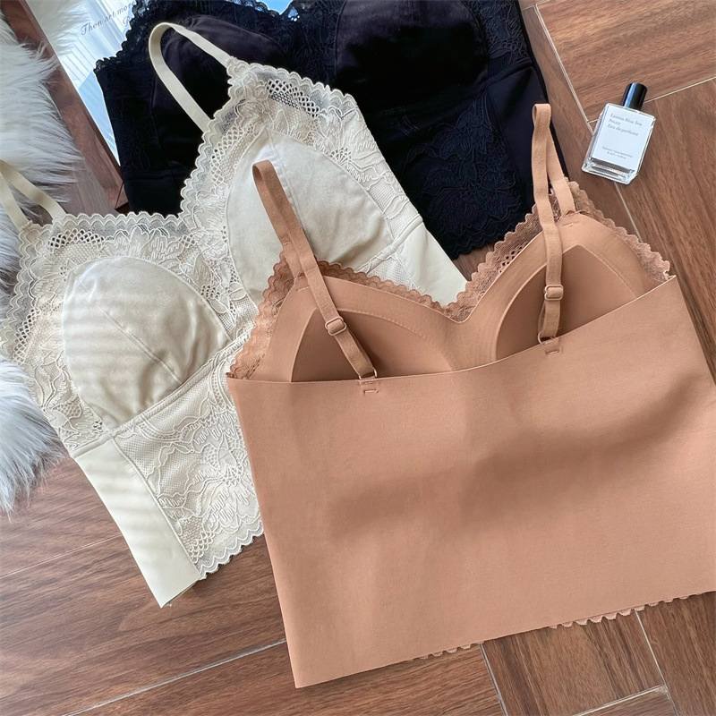 秋冬内搭丝绒磨毛保暖美背吊带背心女打底文胸一体带胸垫抹胸内衣|undefined