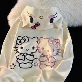 美式HelloKitty开衫连帽卫衣女童春秋装2025新款中大童拉链外套潮
