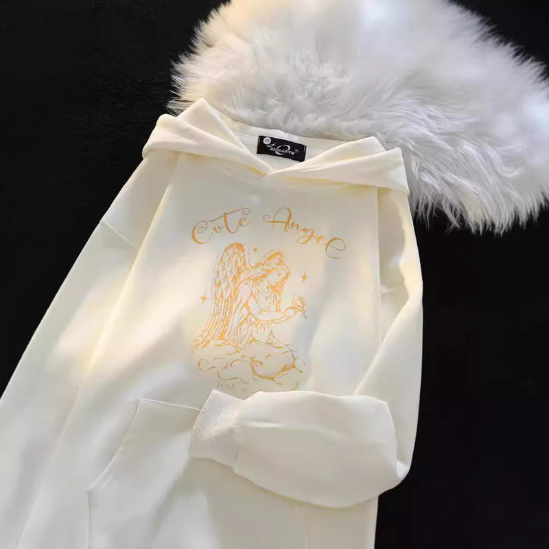 2024 autumn and winter new angel apricot niche hooded vests women's lazy wind autumn and winter American loose coat top