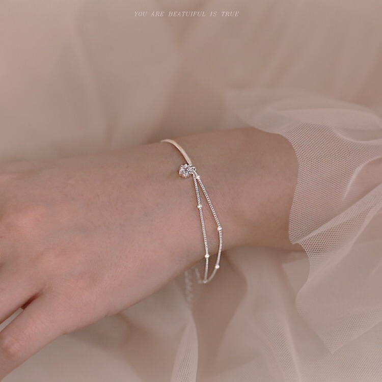 Five-Pointed Star Double-Layer Niche S925 Silver-Plated Bracelet for Women Ins Bestie Bracelet Cold Style Gift