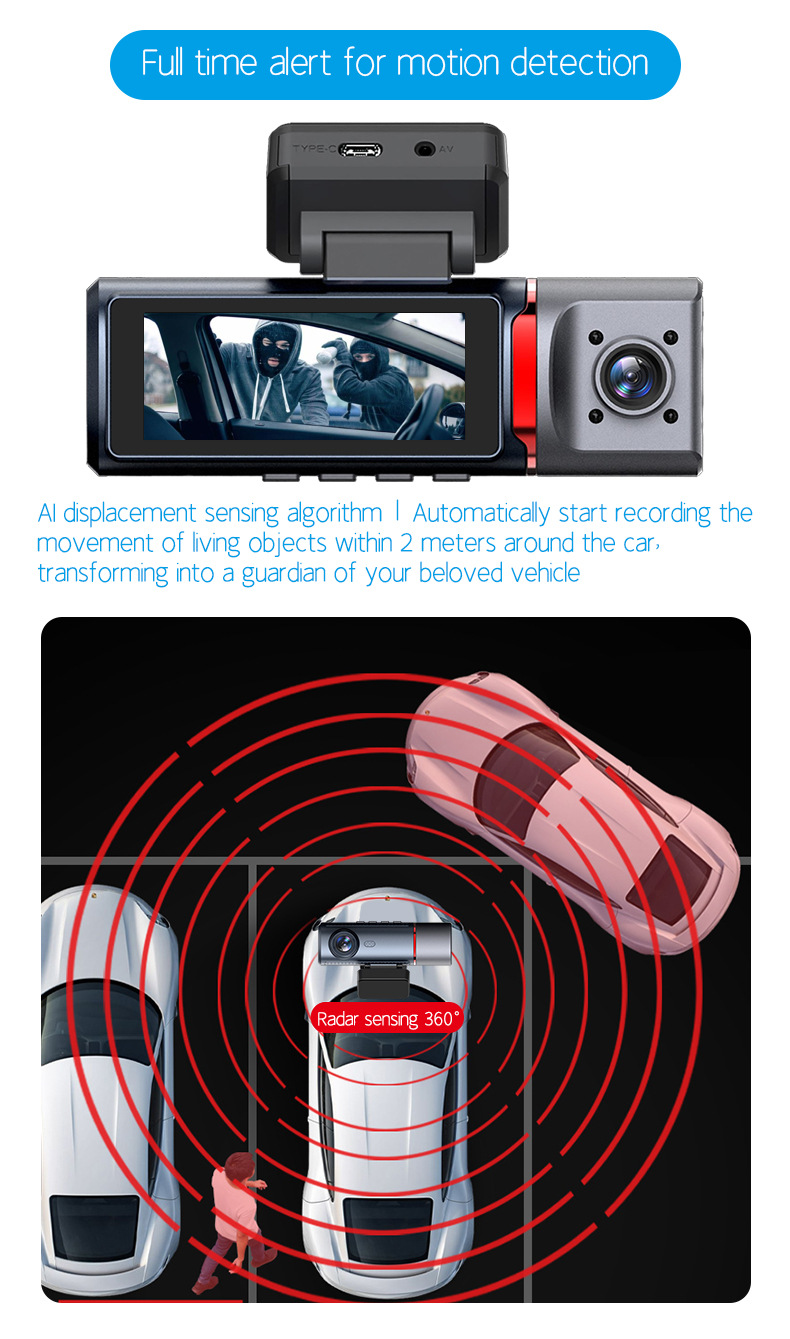 Cross-Border 4K High-Definition Night Vision 3.19inch Dash Cam with Three Lenses Recording Simultaneously from the Front, Inside the Car, and from the Rear, with Wifi
