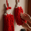 Towel Hanging type lovely rabbit water uptake gules marry Restroom kitchen Chenille towel Handkerchief