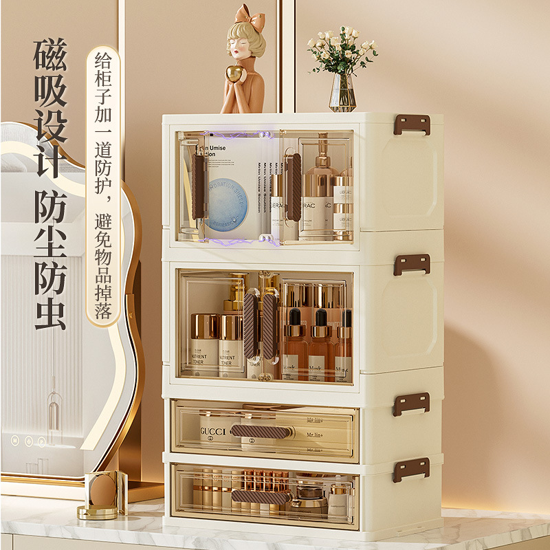 ins风化妆品收纳盒桌面置物收纳多层抽屉小柜子高级感双开门收纳|undefined