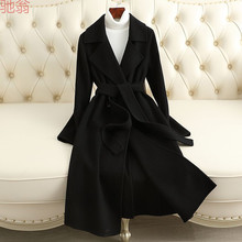 T8Y航帆2023秋冬新款反季双面羊毛大衣女中长款系带修身羊毛呢外