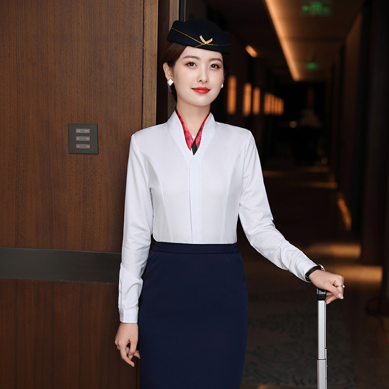 Air China Flight Attendant Shirt Female Professional Uniform Flight Attendant Interview Flight Attendant Art Exam High-Speed Rail Uniform Vocational School Student Workwear