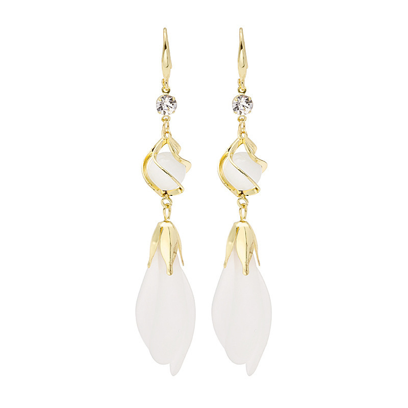 Pendientes de borla de pétalos de hadas largos de temperamento coreano Pendientes de tulipán nuevos pendientes de red