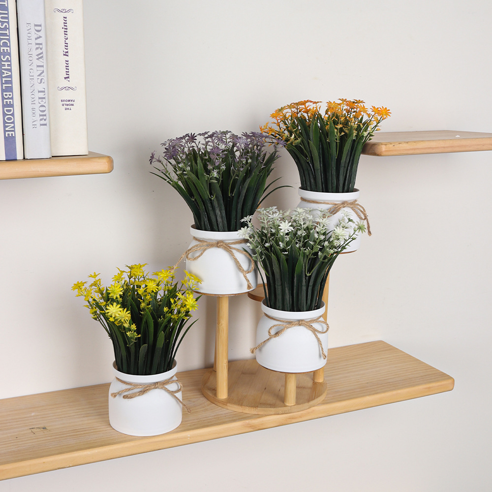 Nuevo escritorio de maceta de simulación transfronteriza adornos decorativos de plantas verdes, hierba de primavera, crisantemo, cuerda de cáñamo, planta de simulación de bonsái de plástico image 3