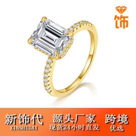 跨境专供S925纯银镶嵌莫桑石戒指豪镶异形时尚戒指简约厂家批发