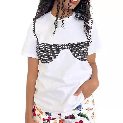 2026 Summer Casual Commuter Women's Printed Short Sleeve T-Shirt Fashionable Aesthetic Summer White T-Shirt Top