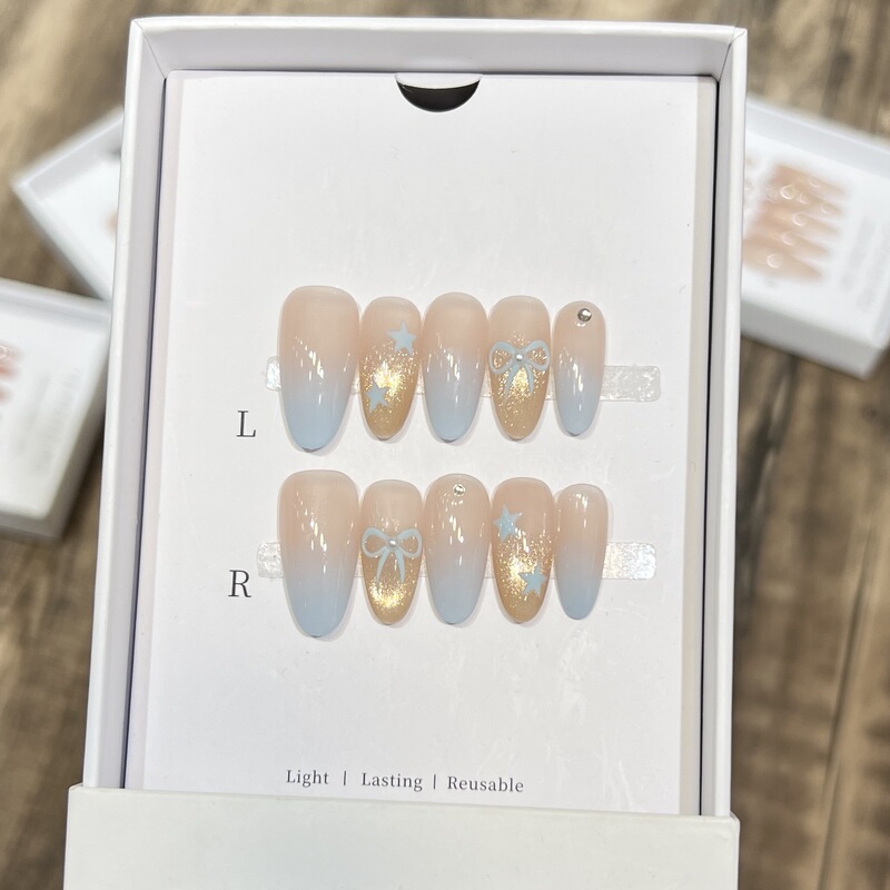 Darryson Ice Blue Summer Nail Crystal Cat's Eye French Temperament Nude Bow Pure Hand-worn Nail Pieces Darryson Ice Blue Summer Nail Crystal Cat's Eye French Temperament Nude Bow Pure Hand-worn Nail Pieces