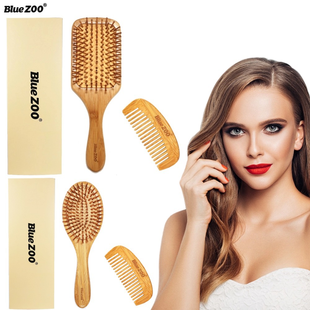 BlueZOO airbag antiestático herramientas de peluquería peine de masaje de bambú aguja Peine del pelo de la Media Luna peine 2 unidades traje 1 #