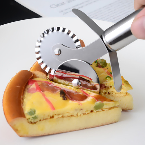 Kitchen Baking Small Tools Stainless Steel Pizza Spatula Single-Wheel Dual-Wheel Ruffled Pizza Knife Cake Cheese Cutting Knife Spatula
