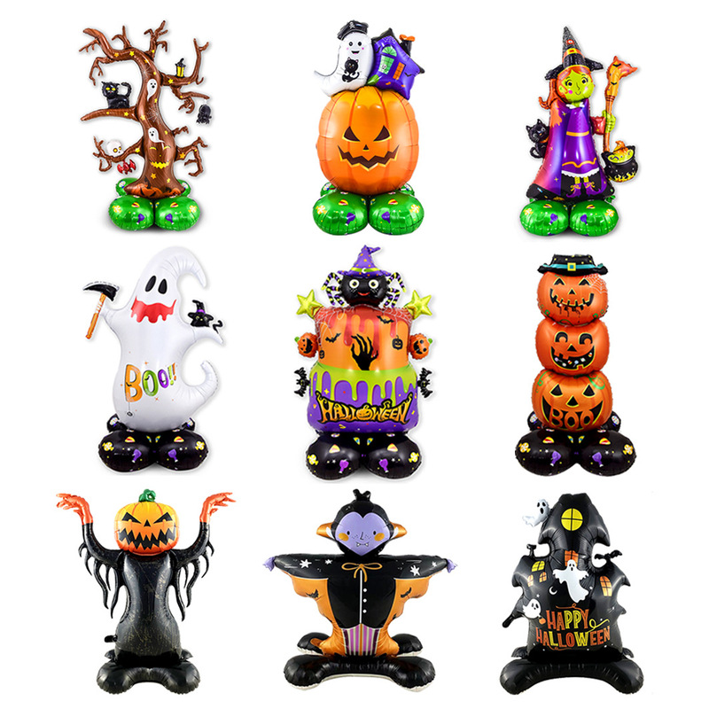 国境を越えた独立包装ハロウィーン立っているベースの柱カボチャ幽霊の木パーティー装飾卸売りアルミ膜風船|undefined
