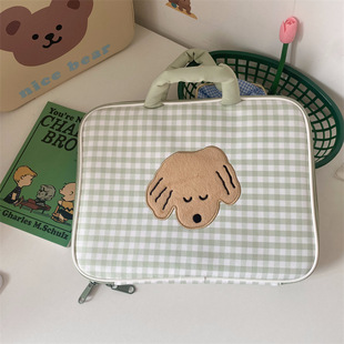 Laptop Handbag Embroidered Checkerboard Cute Cartoon Laptop Storage Bag Flat Protective Cover Inner Bag