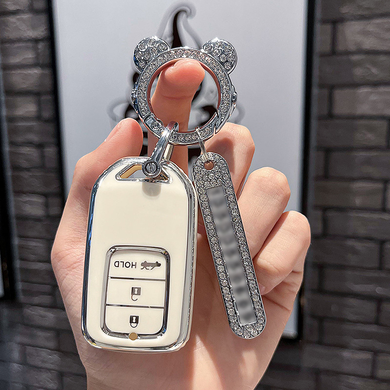 BT 키 P형 - 스마트 3버튼 [싱글쉘 화이트] + 실버 우주비행사 다이아몬드 버클 + 실버 번호판