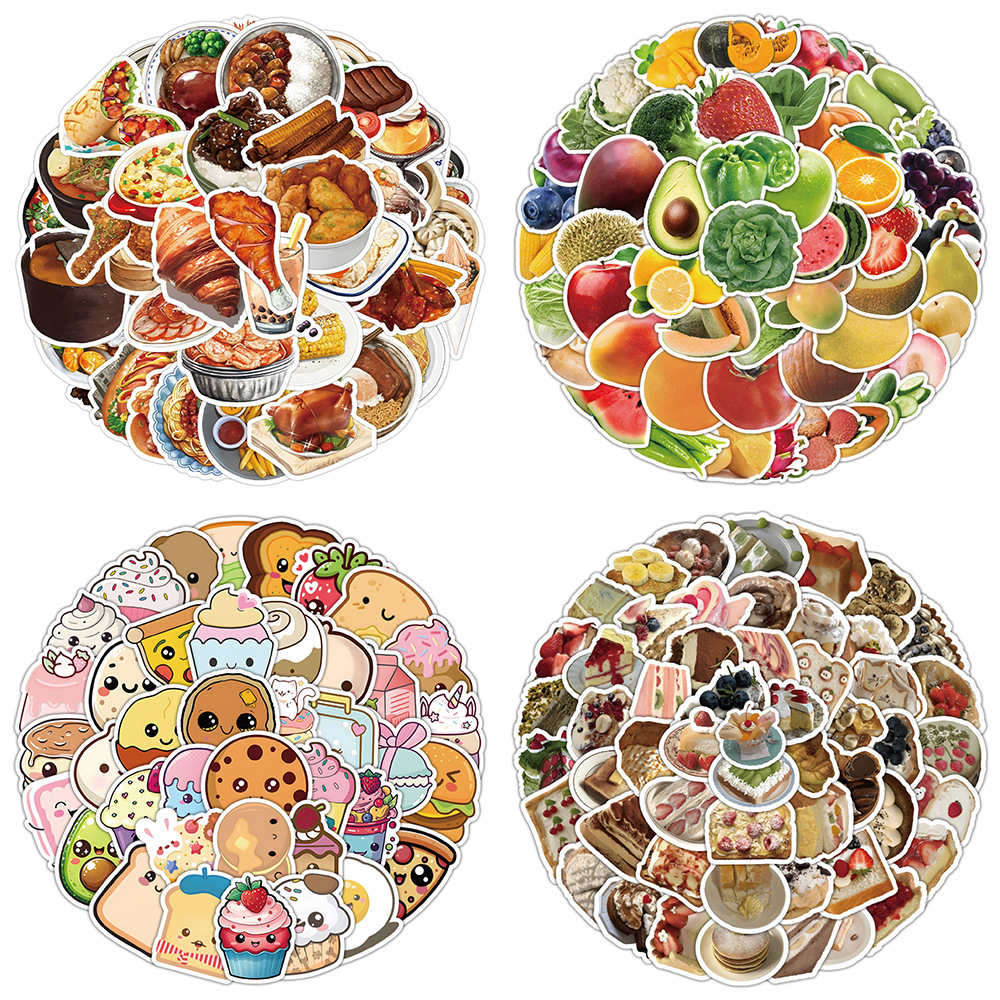 60张食物卡通贴纸水果面包点心创意手机壳手帐水杯diy装饰贴批发