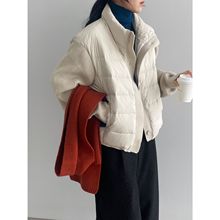 那末韩系百搭毛线针织拼接羽绒服~设计感立领休闲白鸭绒外套E7117