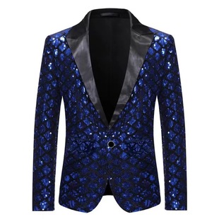 Foreign trade new European size men's barge collar suit stage banquet host party diamond sequin dress costume