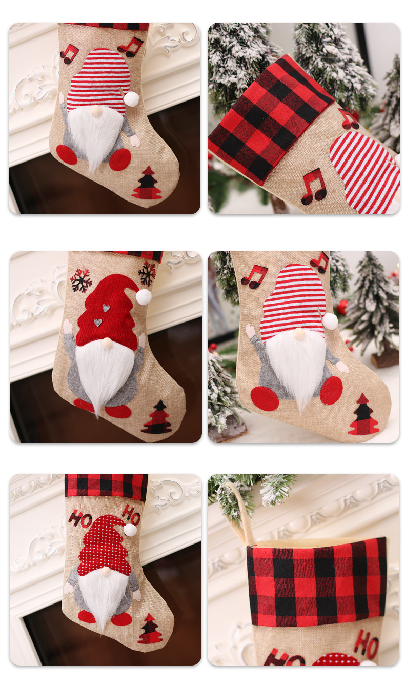 Christmas Stockings Plaid Santa Faceless Doll Tree Decorations_voghion.com