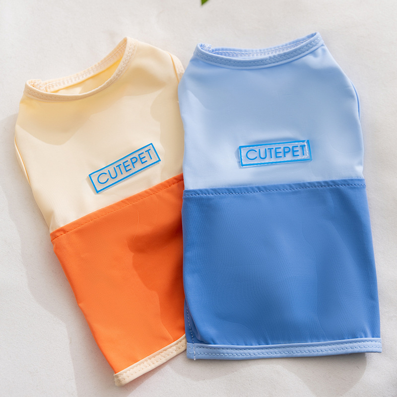 Gato primavera verano transpirable estilo fino contraste costura simple chaleco perro peluche bichón ropa de oso mascota ropa de gato