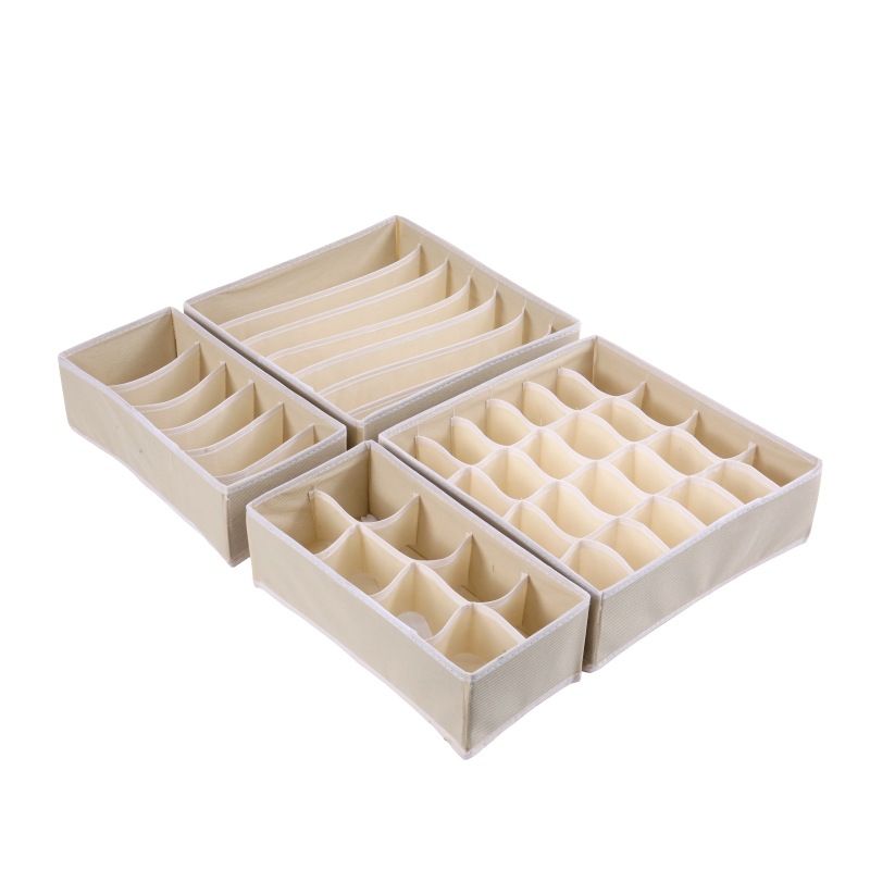 Beige blanco gris caja de almacenamiento de ropa interior calcetines de cuatro piezas caja de almacenamiento de tela hogar sujetador caja de almacenamiento de acabado