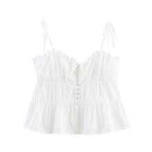 外贸批发秋季新款欧美风镂空刺绣排扣饰吊带上衣8115953