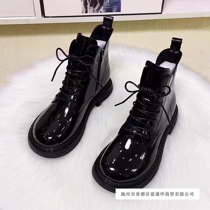 Mango Head Boots for Women 2025 New Patent Leather Fashion Flats Boots Women's Short Boots Autumn and Winter Fleece-Lined Cotton Boots