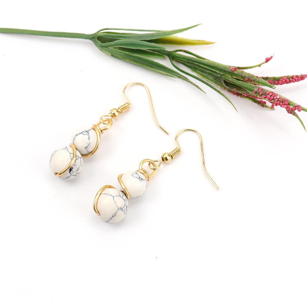 8g Weight Ferroalloy Ear Needle Material Drop Earrings Classification 1 Pair Quantity Holiday, Daily Occasion natural stone, Copper Material Gourd Pattern Women's Gender Beaded Design Casual, Pastoral Style 1 Pair Casual Pastoral Gourd Beaded Natural Stone Copper Drop Earrings 4