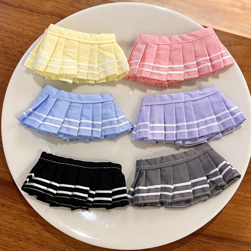[Only Baby Clothes] First, Second and Third Generation 17cm Macaron Labubu Clothes Accessories White Striped Pleated Skirt