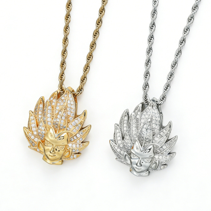 Explosiones en el nuevo bronce de diamante Goku retrato de cadena de torsión personalidad de la calle colgante hombre collar hip-hop