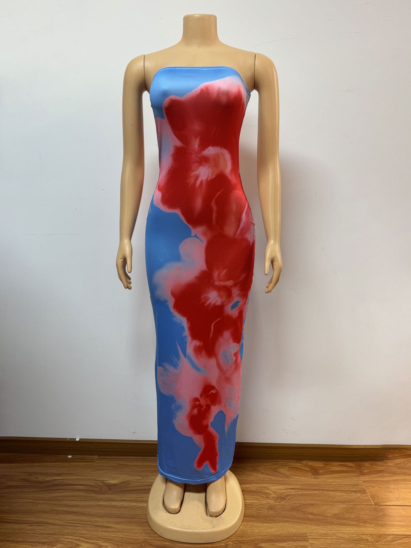 Women's Slim Fit Strapless Floral Dress Backless Long Skirt For Fashion_ecoleips.com