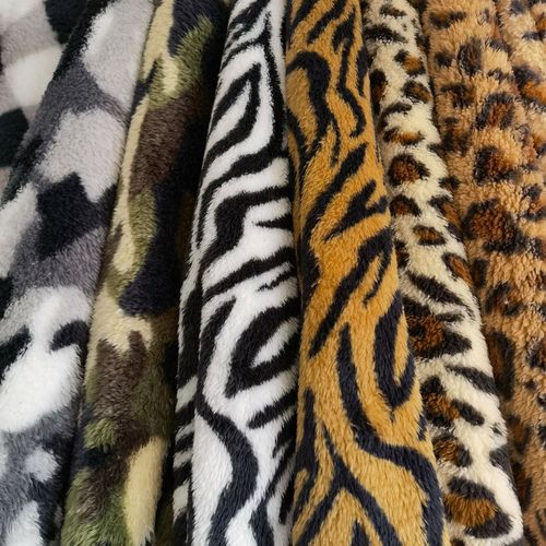 Dual-sided Comfort Cotton Fleece Printed Camouflage Leopard Print Circle Star Teddy Bear Zebra Print Flower Home Linen Animal Print Fabric