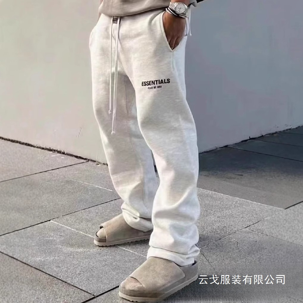 新款2026秋季新款复线潮牌高街美式秋冬加绒卫裤直筒长裤男水洗黑