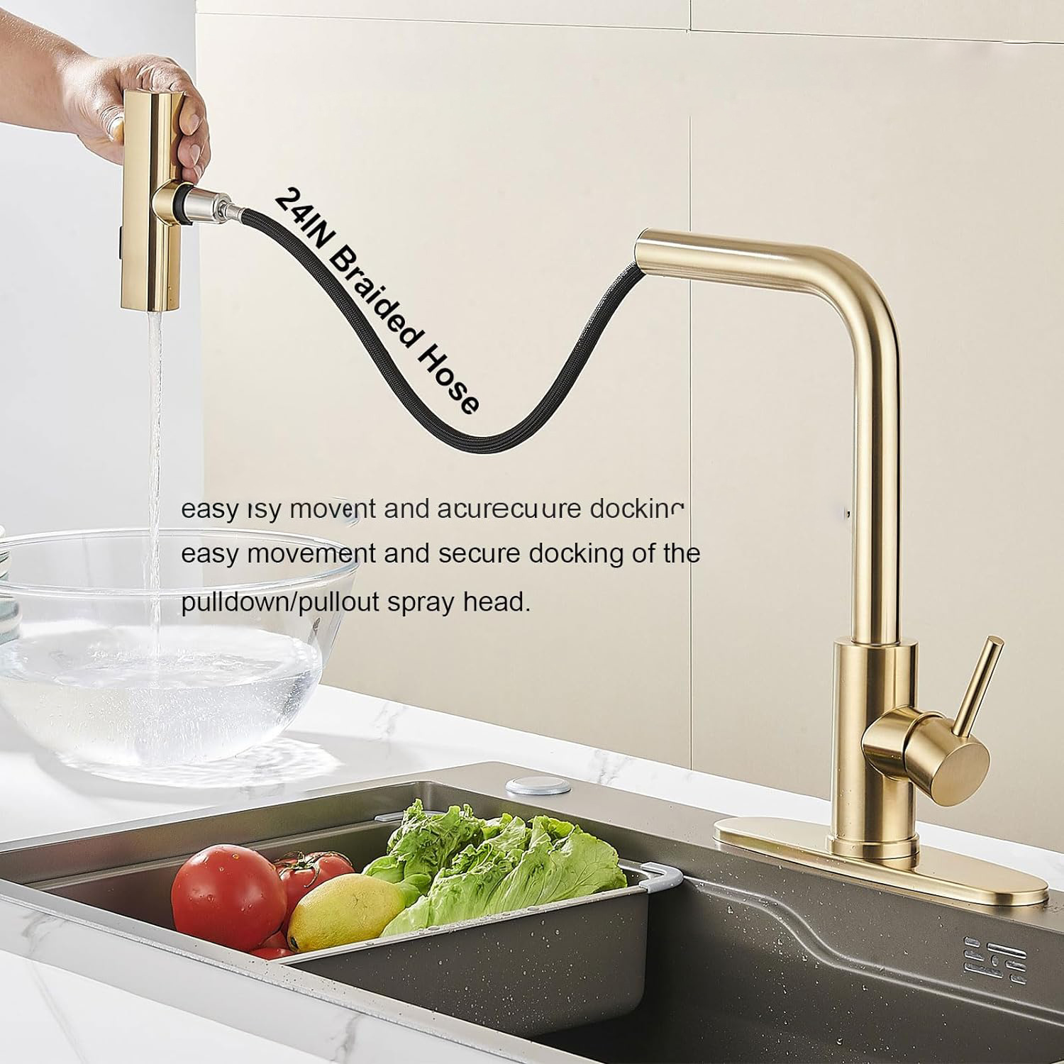 304 stainless steel kitchen brushed gold pull-out faucet, multi-functional waterfall cold and hot water sink faucet undefined