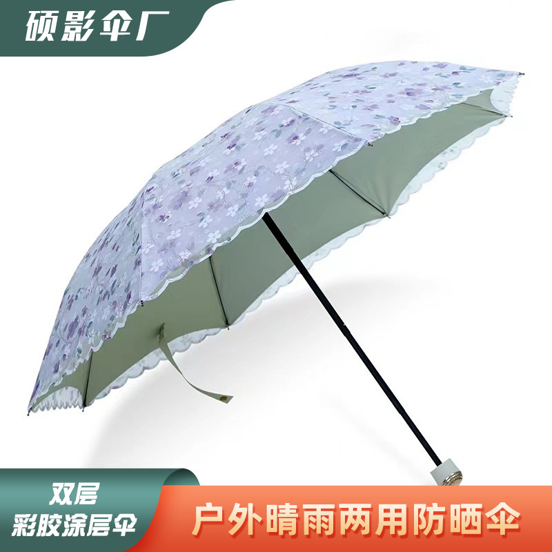New Double-Layer Color-Coated Umbrella with Sun Protection, Dual-Use for Sun and Rain, Women's Handbag Outdoor Sun Protection Umbrella Wholesale