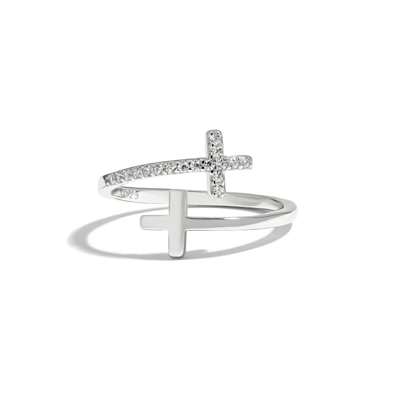 1 Piece Quantity 1 Piece 925 Sterling Silver Cross Zircon Open Rings Rings