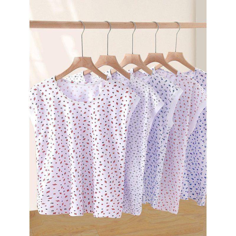 Middle-Aged and Elderly Women's Pure Cotton Vest, Summer Sweatshirt for Mothers, Large Size Loose-Fitting Cotton Knit Underwear for Elderly Ladies
