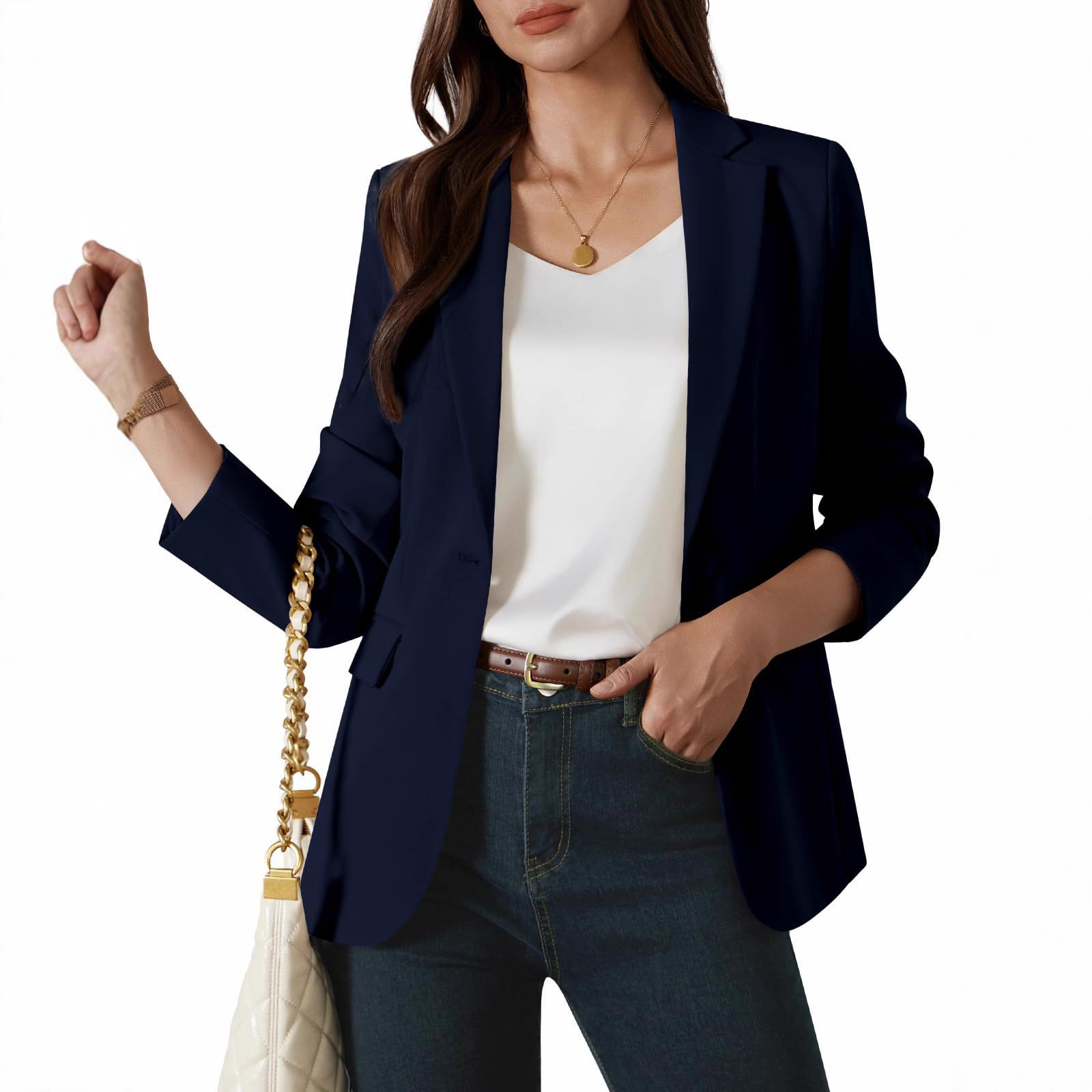 2025 European And American Women's Fashion Single-button Casual Front-open Long-sleeve Jacket Business Office Work Suit_voghion.com