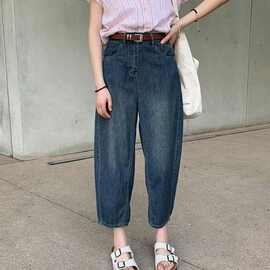 哈伦牛仔裤女2026年春夏新款弹力老爹洋气大码香蕉裤阔腿九分裤