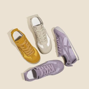 Genuine Leather ~ Retro Yellow German Training Shoes Women's 2025 Spring New Silk Flat Sports Casual Sneakers Forrest Gump Shoes