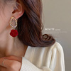 Red silver needle, retro demi-season earrings from pearl with bow, silver 925 sample, wide color palette