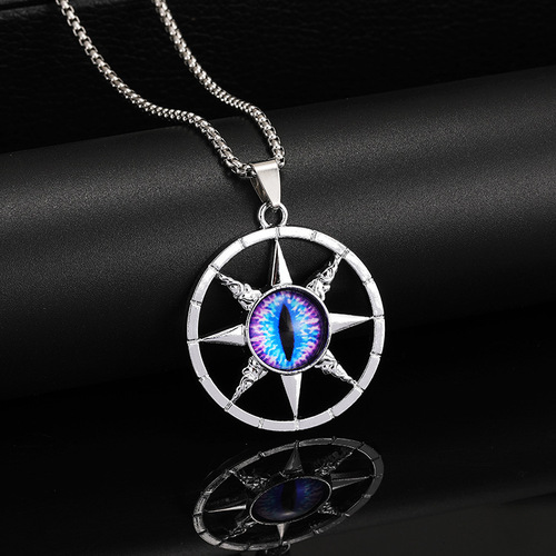 Cross-border Western men's wolf tooth necklace, hip-hop personality feather cross pendant, gothic spider accessory chain