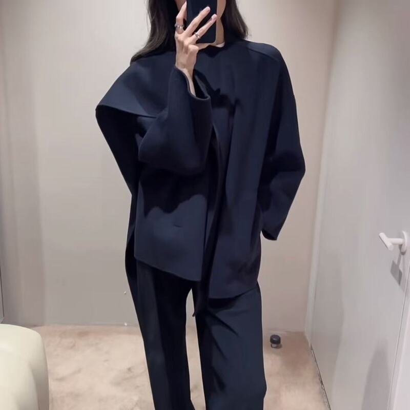 C*S original women's double-sided wool blend scarf-style cape coat, navy blue, 26 autumn collection, 1361214001 C*S original women's double-sided wool blend scarf-style cape coat, navy blue, 26 autumn collection, 1361214001